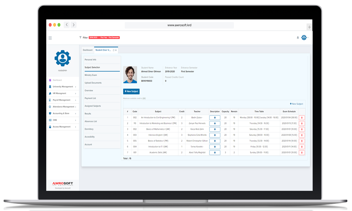 Awro integrated university management system - screenshot